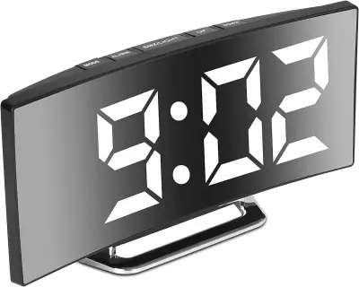 Digitalna Budilka Za Spalnice, 7'' Led Zrcalni Zaslon, 2 Svetlosti, 12/24H, Temperatura, Datum, Ni