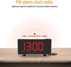 Projekcijska Digitalna Budilka Z LED, FM Radio, USB, 3 Svetlosti, 180° Projekcija, Rdeča