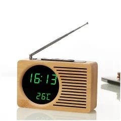 Retro Posteljna Lesena Budilka, Radijska Lena, Tiha Budilka, Kreativno Darilo, Elektronska Ura