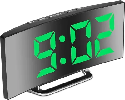 (Zelena) Digitalna Budilka Za Spalnico, 7-Palčni Led Zrcalni Zaslon, 2 Svetlosti, 12/24 Ur, Temperatura