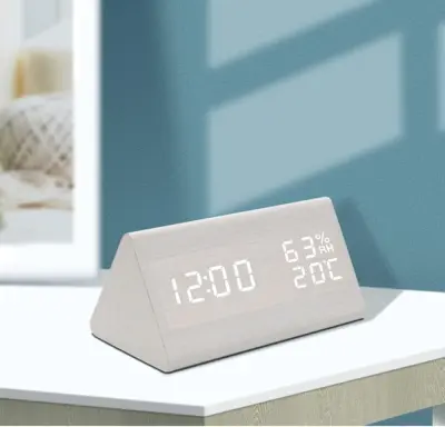 Digitalna Budilka Led, Lesena Budilka, Potovalna Budilka Z 2 Alarmoma/Prikazom Temperature/Vlažnostjo, 3 Svetlostmi, Nočna Omarica, Spalnica Št. 1