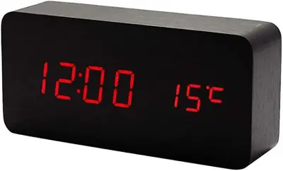 Lesena Digitalna Ura - Večnamenska Led Budilka S Prikazom Časa/Datuma/Temperature
