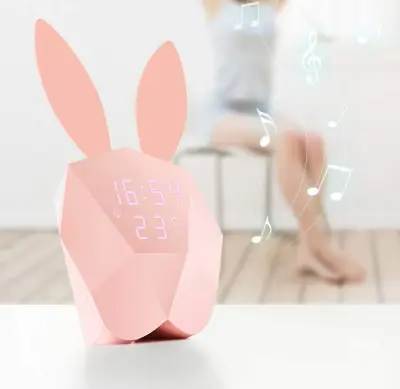 Rabbit Digitalni Zaslon Budilka Led Nočna Lučka Glasovni Nadzor 12 Ur/24 Ur Čas Temperatura/Temperatura