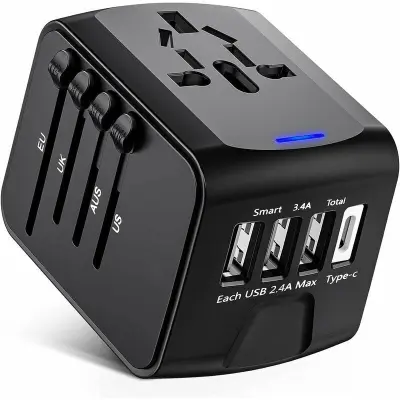 Potovalni napajalnik, univerzalni napajalnik z vrati USB vrste C+3 in napajalnikom, napajalnik za več držav