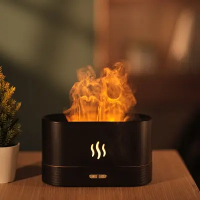 Črni Vlažilec Difuzor, 0,18 L, 2 V 1 Aroma Difuzor, Vlažilec Zraka, Plamenska Meglica Z 2 Svetlostima