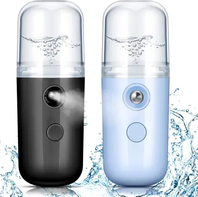 2x Mini Obrazni Razpršilec 30ml, USB Prenosni Vlažilnik za Ličenje in Hidracijo (Črn/Moder)