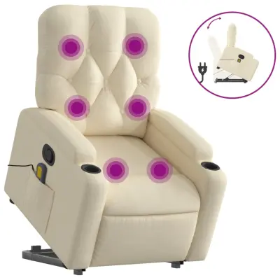 masažni naslanjač - Relax naslanjač s funkcijo vstajanja krem blago