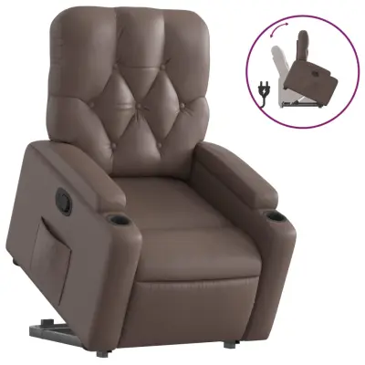 Naslanjač - Relax naslanjač s funkcijo vstajanja rjavo umetno usnje