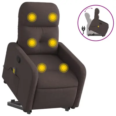 masažni naslanjač - Relax naslanjač s funkcijo vstajanja temno rjavo blago