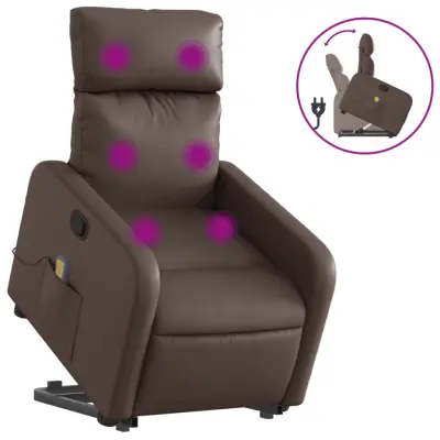 masažni naslanjač - Relax naslanjač s funkcijo vstajanja rjavo umetno usnje