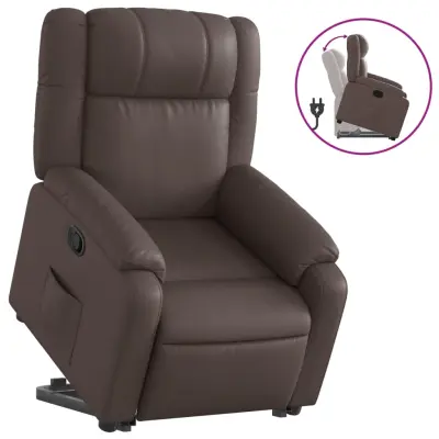 Naslanjač - Relax naslanjač s funkcijo vstajanja rjavo umetno usnje