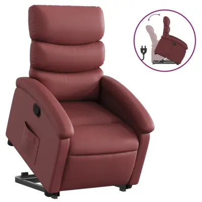 Naslanjač - Relax naslanjač s funkcijo vstajanja vinsko rdeče umetno usnje