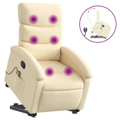 masažni naslanjač - Relax naslanjač s funkcijo vstajanja krem blago