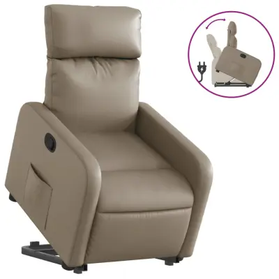 Naslanjač - Relax naslanjač s funkcijo vstajanja kapučino barve umetno usnje