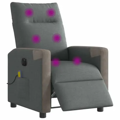 Električni masažni naslanjač - Relax naslanjač temno sivo blago