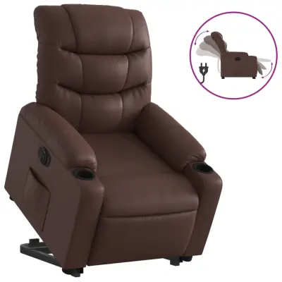 Električni naslanjač - Relax naslanjač s funkcijo vstajanja rjavo umetno usnje