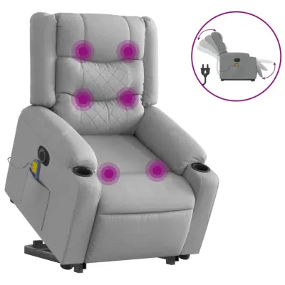 Električni masažni naslanjač - Relax naslanjač s funkcijo vstajanja svetlo siv