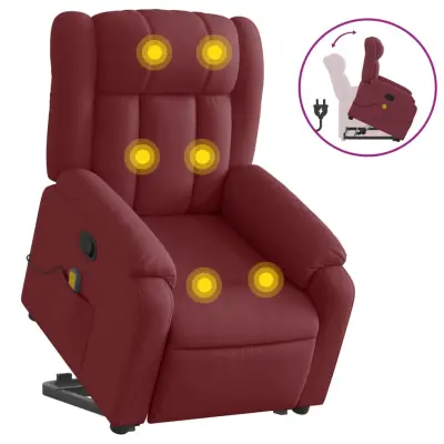 masažni naslanjač - Relax naslanjač s funkcijo vstajanja vinsko rdeče blago