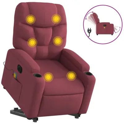 Električni masažni naslanjač - Relax naslanjač s funkcijo vstajanja vinsko rdeč