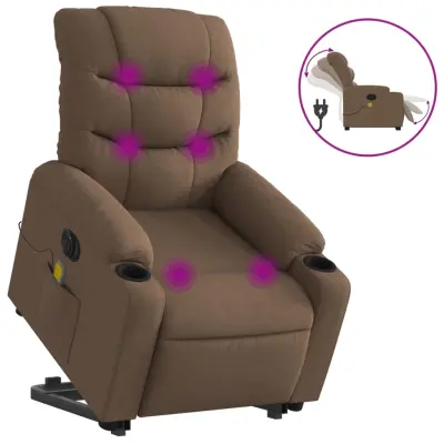 Električni masažni naslanjač - Relax naslanjač s funkcijo vstajanja rjav