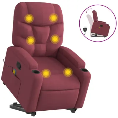 masažni naslanjač - Relax naslanjač s funkcijo vstajanja vinsko rdeče blago