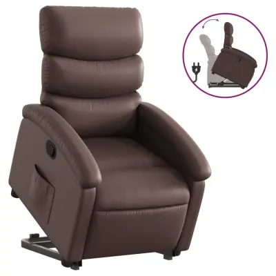 Naslanjač - Relax naslanjač s funkcijo vstajanja rjavo umetno usnje