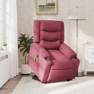 masažni naslanjač - Relax naslanjač s funkcijo vstajanja vinsko rdeče blago