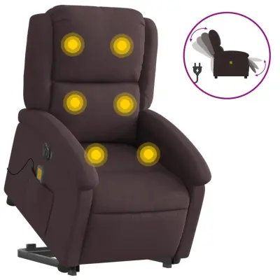 Električni masažni naslanjač - Relax naslanjač s funkcijo vstajanja temno rjav