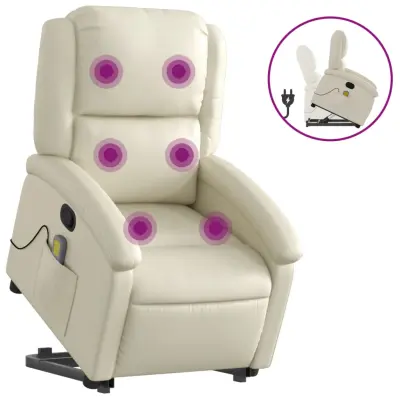 masažni naslanjač - Relax naslanjač s funkcijo vstajanja krem umetno usnje