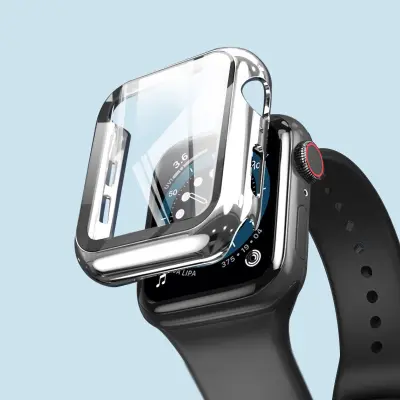 Elegantno srebrno ohišje za PC s kaljenim steklom za Apple Watch  44 mm