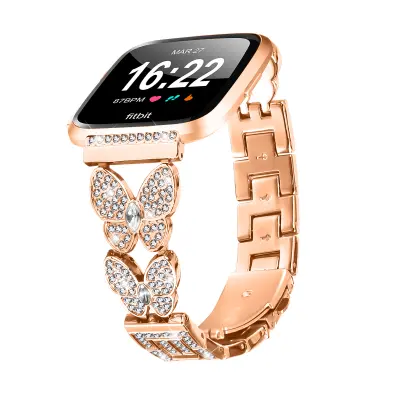 Rožno zlata ura Fitbit Versa z dvojno zaponko z metuljčkom in diamanti