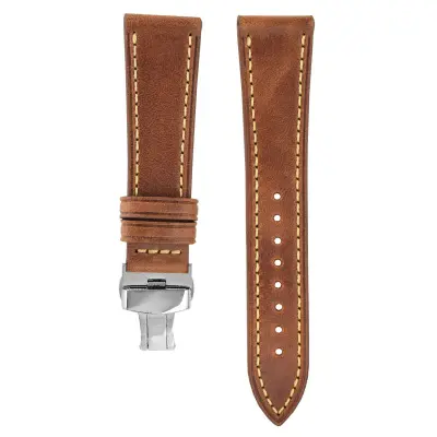 Pašček za uro iz pravega usnja z dvojno metuljasto zaponko - 20 mm Brown
