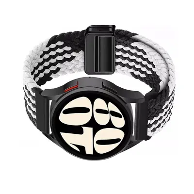 Črno-bel pleten najlonski 18 mm pašček za uro z magnetno zaponko