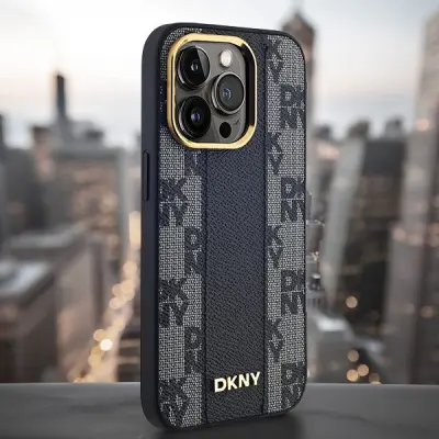 DKNY USNJENO KARIRANO OVITEK MAGSAFE CASE OVITEK ZA IPHONE 14 PRO BEŽ