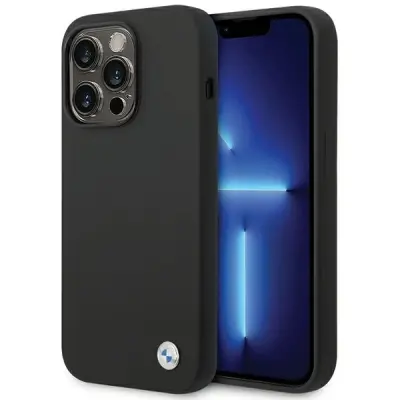 OVITEK BMW SILIKON KOVINSKI LOGO ZA IPHONE 15 PRO ČRN