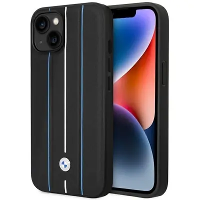 USNJENI OVITEK BMW STAMP BLUE LINES ZA IPHONE 14 OVITEK ČRN