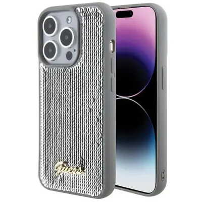 GUESS SEQUIN SCRIP METAL CASE OVITEK ZA IPHONE 15 PRO SREBRNA