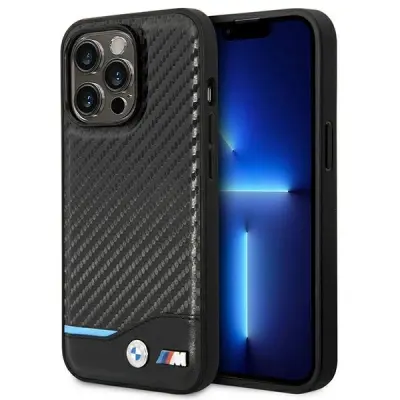 USNJENI OVITEK BMW CARBON CASE ZA IPHONE 14 PRO ČRN