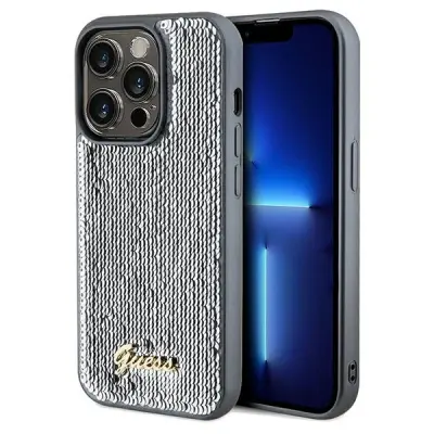 GUESS SEQUIN SCRIP METAL CASE OVITEK ZA IPHONE 14 PRO SREBRNA