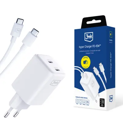 3MK HYPER CHARGER PD 45W + USB C TO C KABEL BEL ZA POLNJENJE TELEFONOV