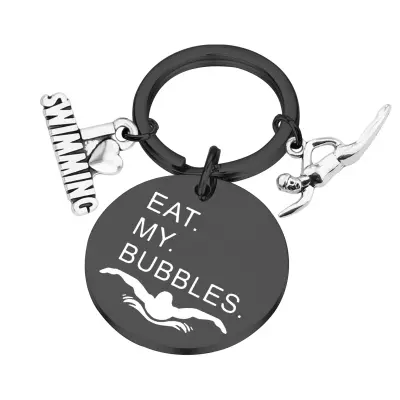 Eleganten obesek za ključe s plavalcem iz črnega nerjavečega jekla - Popolno darilo