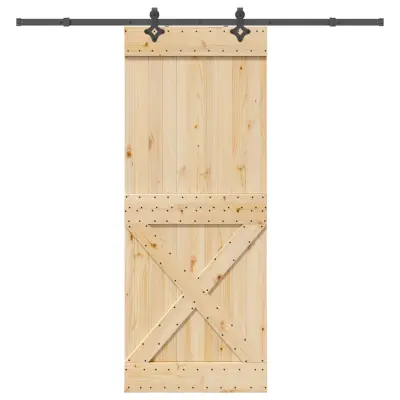 vidaXL Drsna vrata s kompletom vodil 90x210 cm trdna borovina