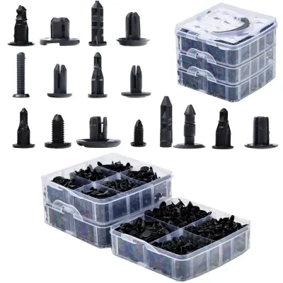 Rosfix Set Avtomobilskih Sponk – 620 Kos v Plastični Škatli | Najlonski Vijaki, 16 Velikosti, Črn