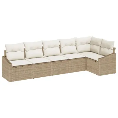 vidaXL 6-delna jedilna garnitura za zunanjo uporabo s blazinami bež poliratana