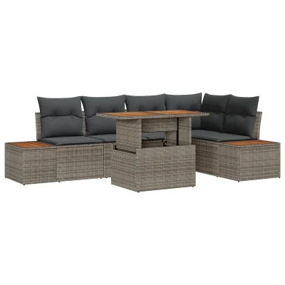 vidaXL 6-delni set jedilnice za vrt s blazinami siva poli ratan akacija