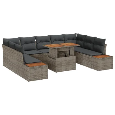 vidaXL 10-delni set za jedilnico na prostem z blazinami siva poli ratan akacija