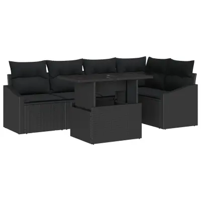 vidaXL 6-delna vrtna sofa set s blazinami črna poliratana