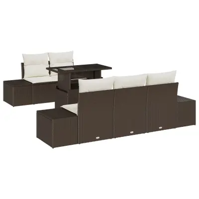 vidaXL 6-delni vrtni kavč s blazinami rjava poliratanska