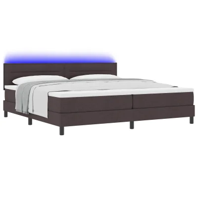 vidaXL Box Spring Postelja z Blazino in LED Temno Rjava 200x200 cm Tkanina