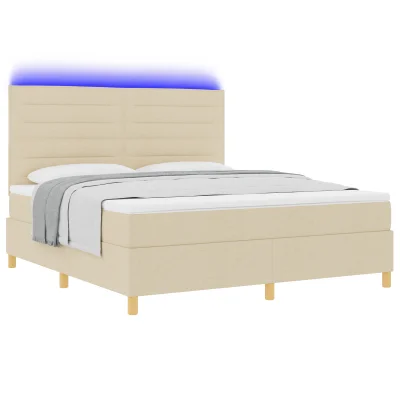 vidaXL Box Spring Postelja z Blazino in LED Krem 180x200 cm Fabrika